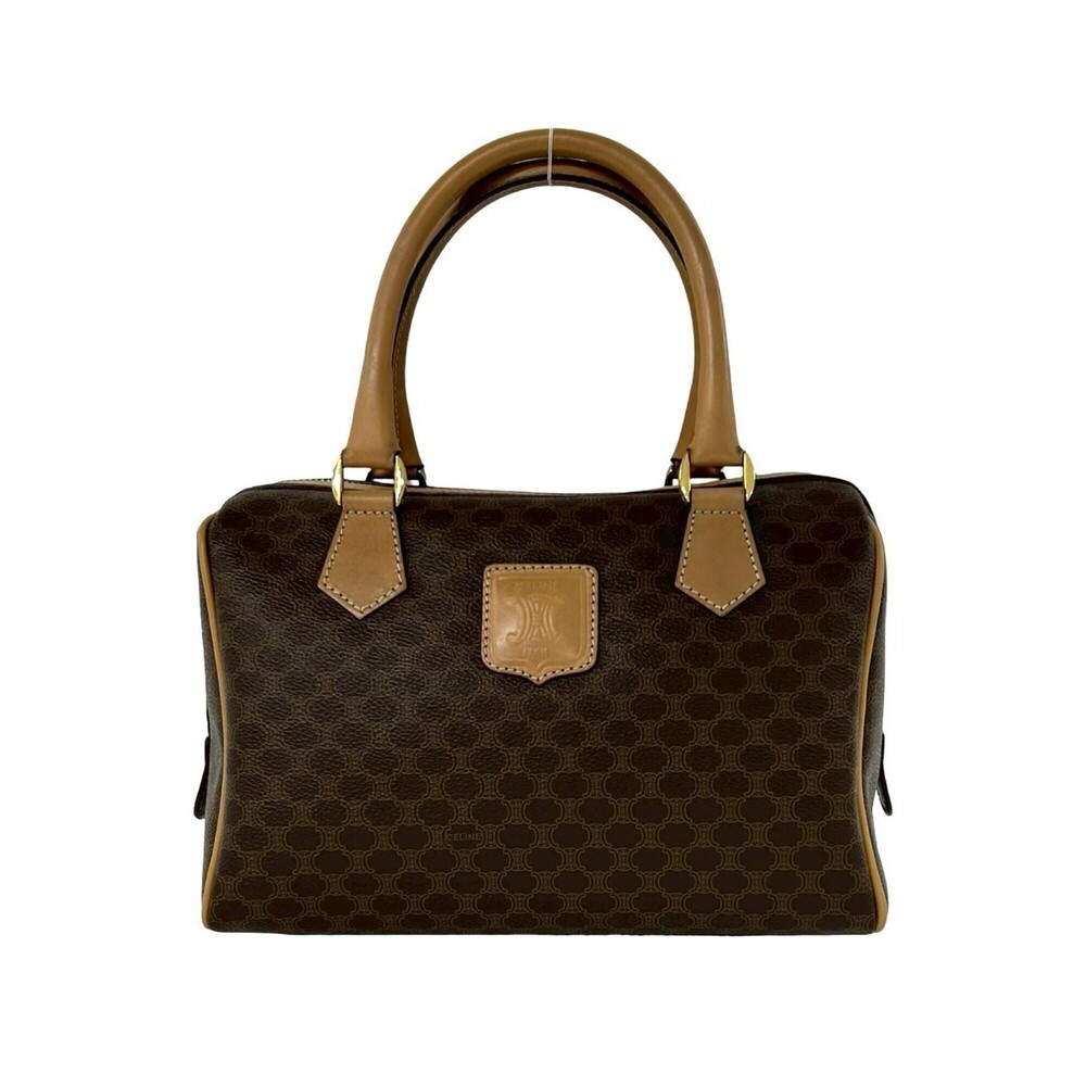 CELINE Vintage Macadam Blazon Logo Pattern Leather Handbag Mini Boston Bag Br...